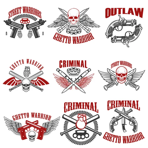 Outlaw, kriminella, street warrior emblem. Designelement för logg — Stock vektor
