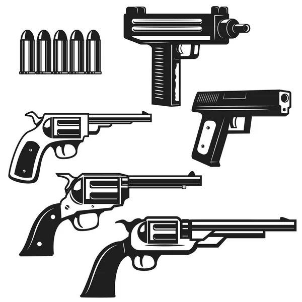 Набір ручної зброї та револьверів ізольовані на білому тлі. Дезі — стоковий вектор