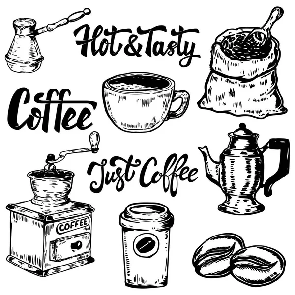 Conjunto de iconos dibujados a mano café. Elementos de diseño para logotipo, etiqueta , — Vector de stock