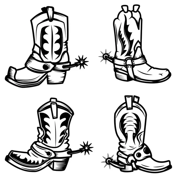 カウボーイ ブーツのイラストのセットです。ロゴのデザイン要素, — ストックベクタ