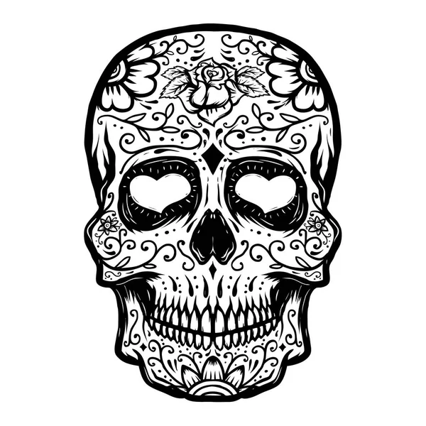 Hand drawn Sugar skull isolated on white background. Day of the — Stock Vector