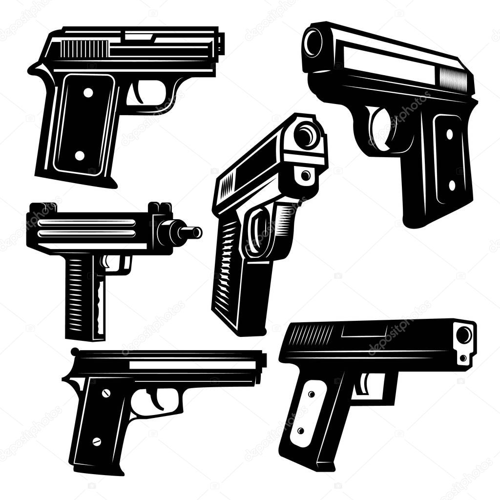 Set of handguns isolated on white background. Design element for