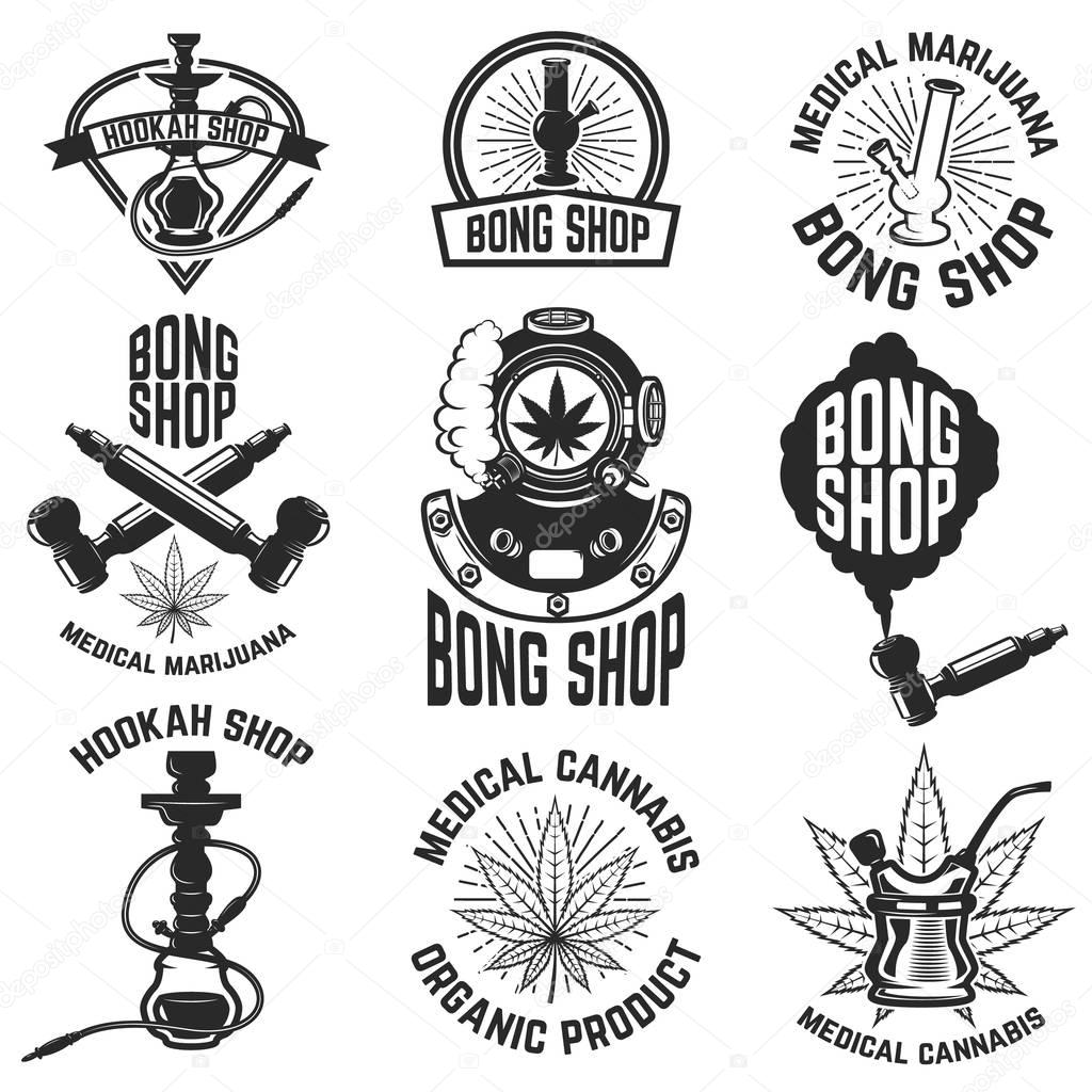 Smoking shop emblems and labels