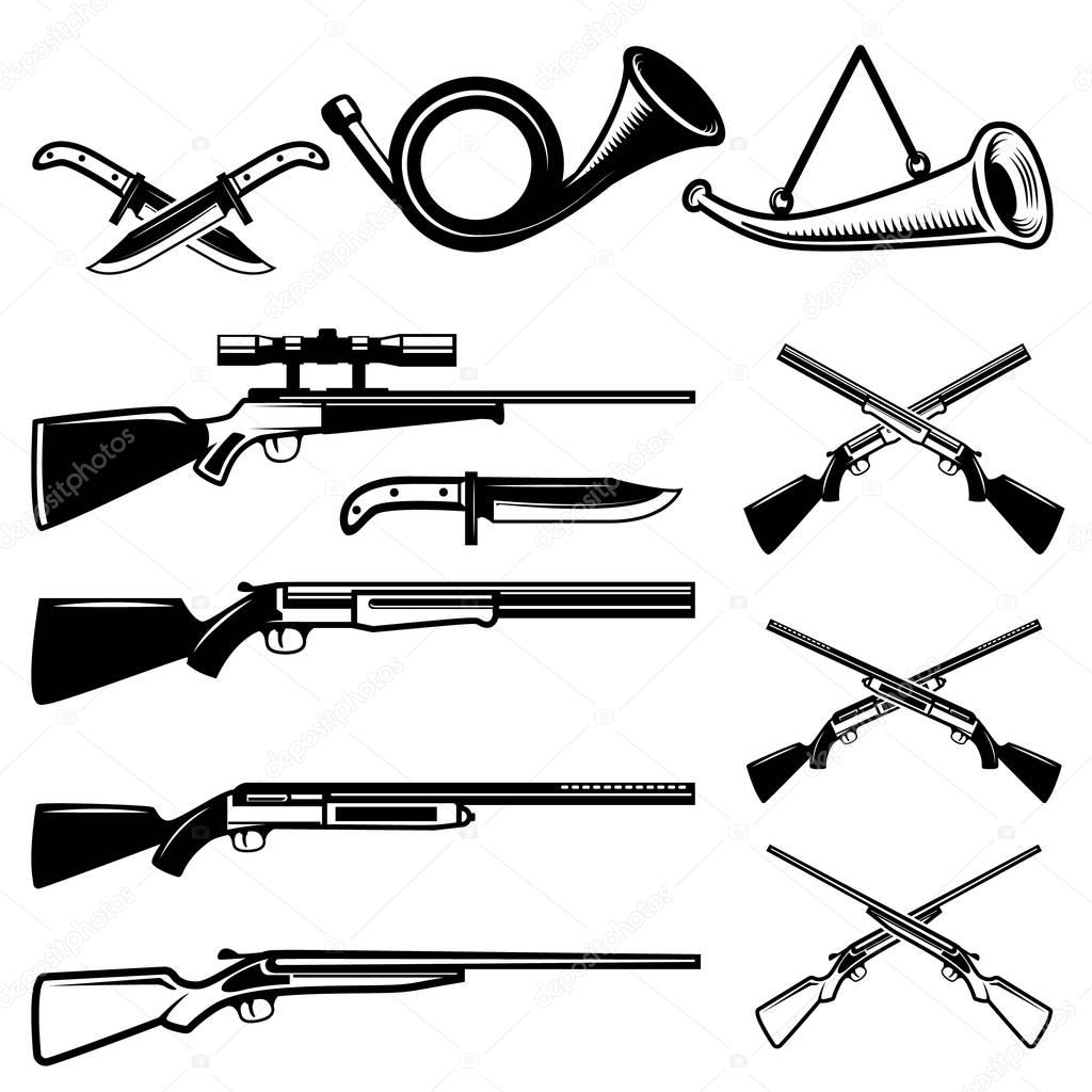 Set of hunting weapon isolated on white background. Design eleme