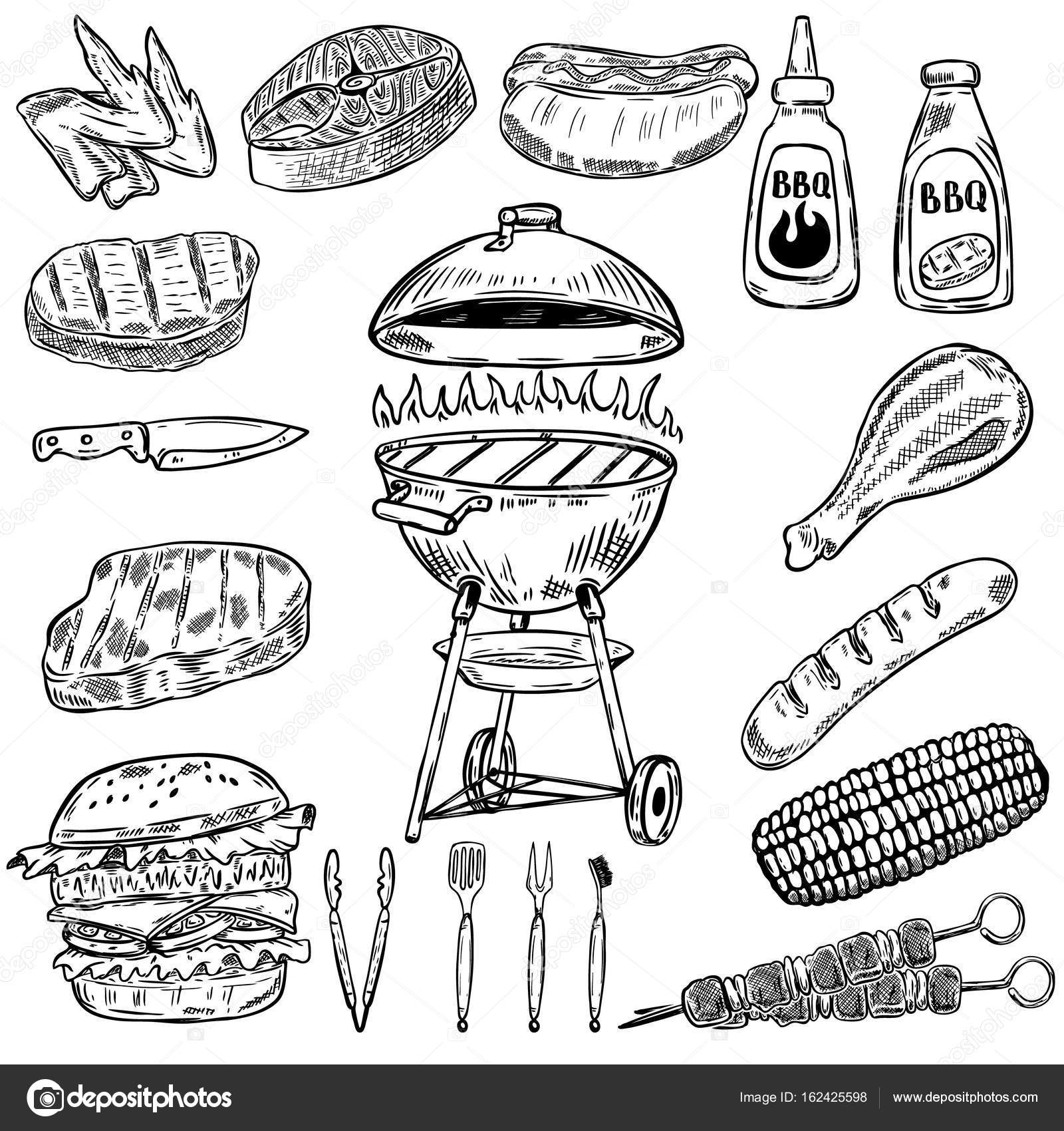 Set Of Hand Drawn Grill And q Design Elements Elements For Po Stock Vector C Art L I Ua