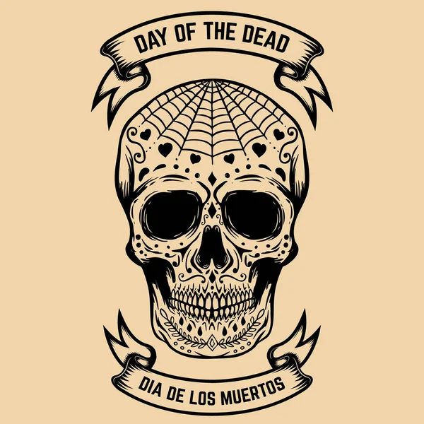Jour des Morts. Dia de los Muertos. Crâne de sucre à la tapette florale — Image vectorielle