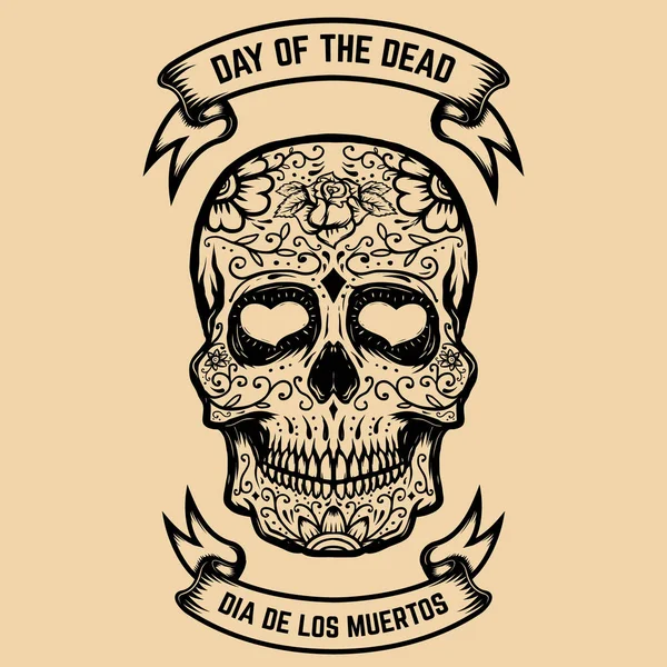 Day of the Dead. Dia de los Muertos. Cukor koponya virágos Pat — Stock Vector