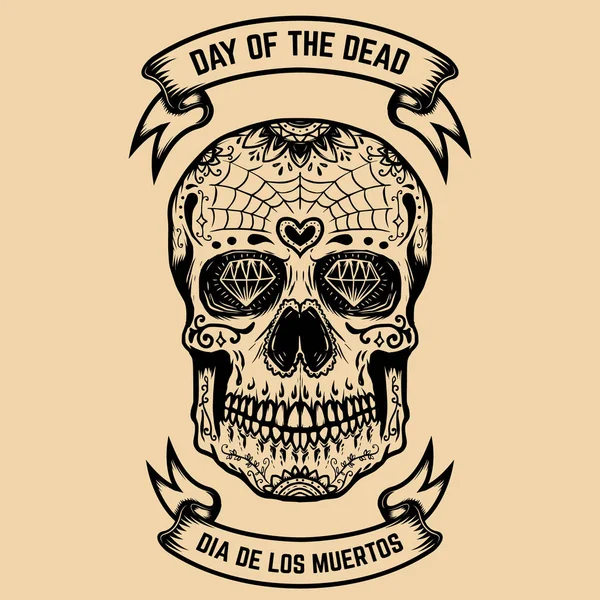 Day of the Dead. Dia de los Muertos. Cukor koponya virágos Pat — Stock Vector