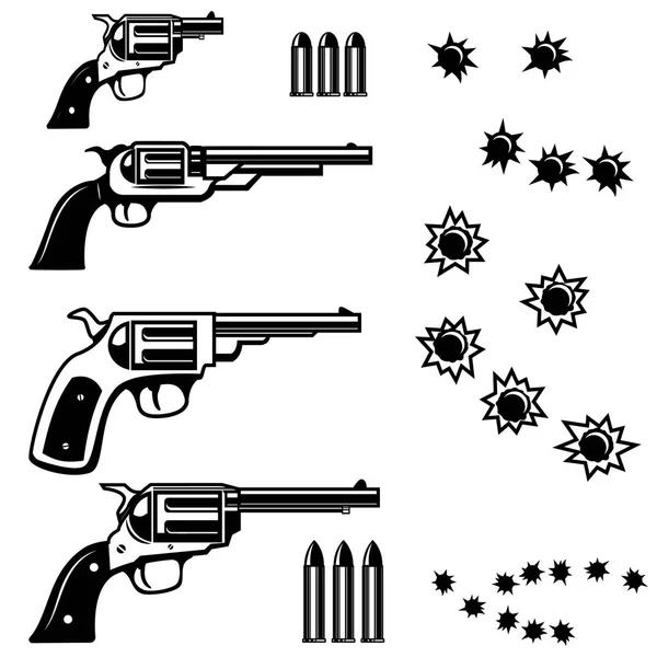 Illustration des armes de poing isolées sur fond blanc. Trous de balle — Image vectorielle