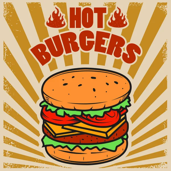 Os melhores hambúrgueres. Hambúrguer ilustração sobre fundo grunge. Desig... — Vetor de Stock
