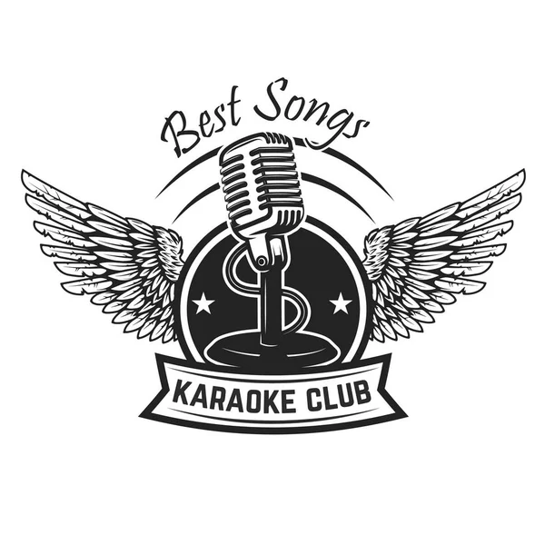 Modelo de etiqueta karaoke clube. Emblema com microfone vintage e — Vetor de Stock