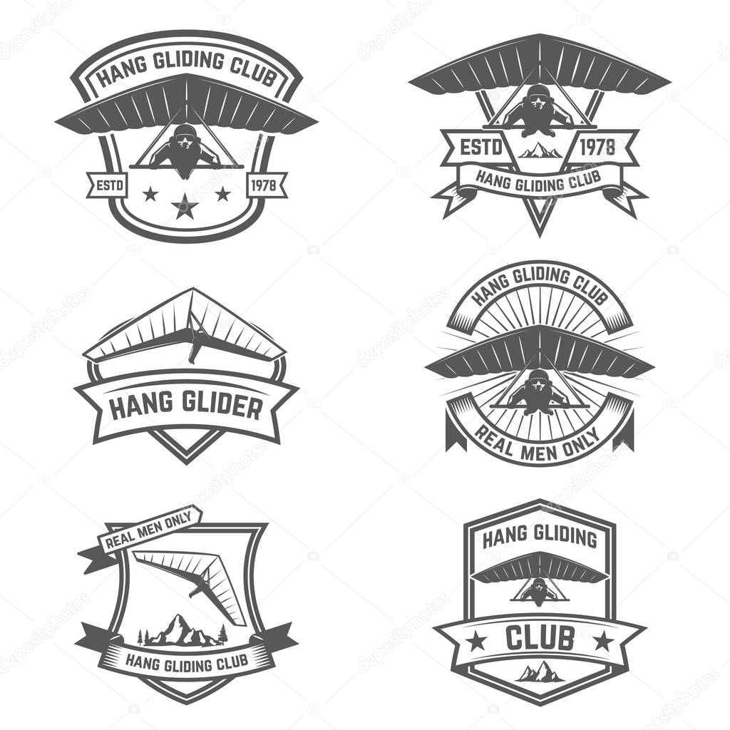 Hang gliding club emblems. Design elements for logo, label, badg