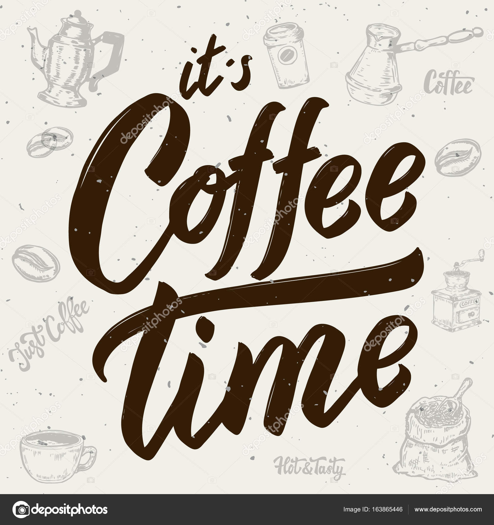 Download It's coffee time. Coffee icons. Hand drawn lettering on ...