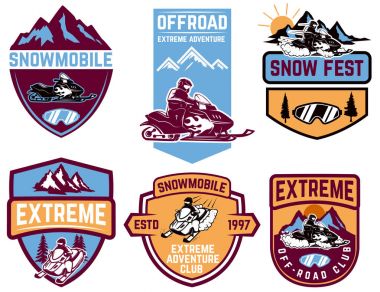Set of snowmobile emblems isolated on white background. Design element for label, brand mark, sign, poster. Vector illustration clipart