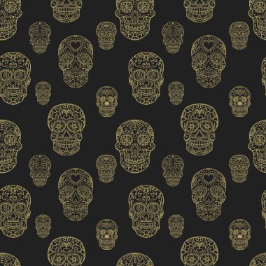 El ile Seamless Modeli şeker kafatasları çizilmiş. Ölülerin günü. Dia de los muertos. 