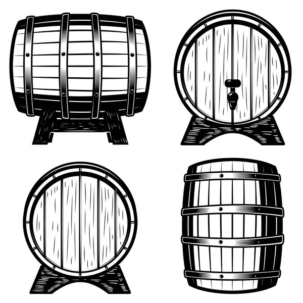 Conjunto de barriles de madera ilustración aislada sobre fondo blanco . — Vector de stock