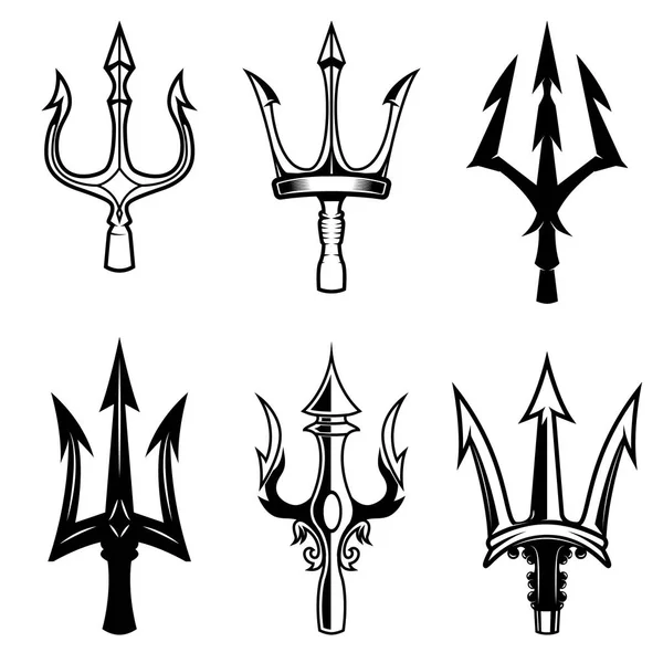 Beyaz arka plan üzerinde izole trident simgeler kümesi. Tasarım elemen
