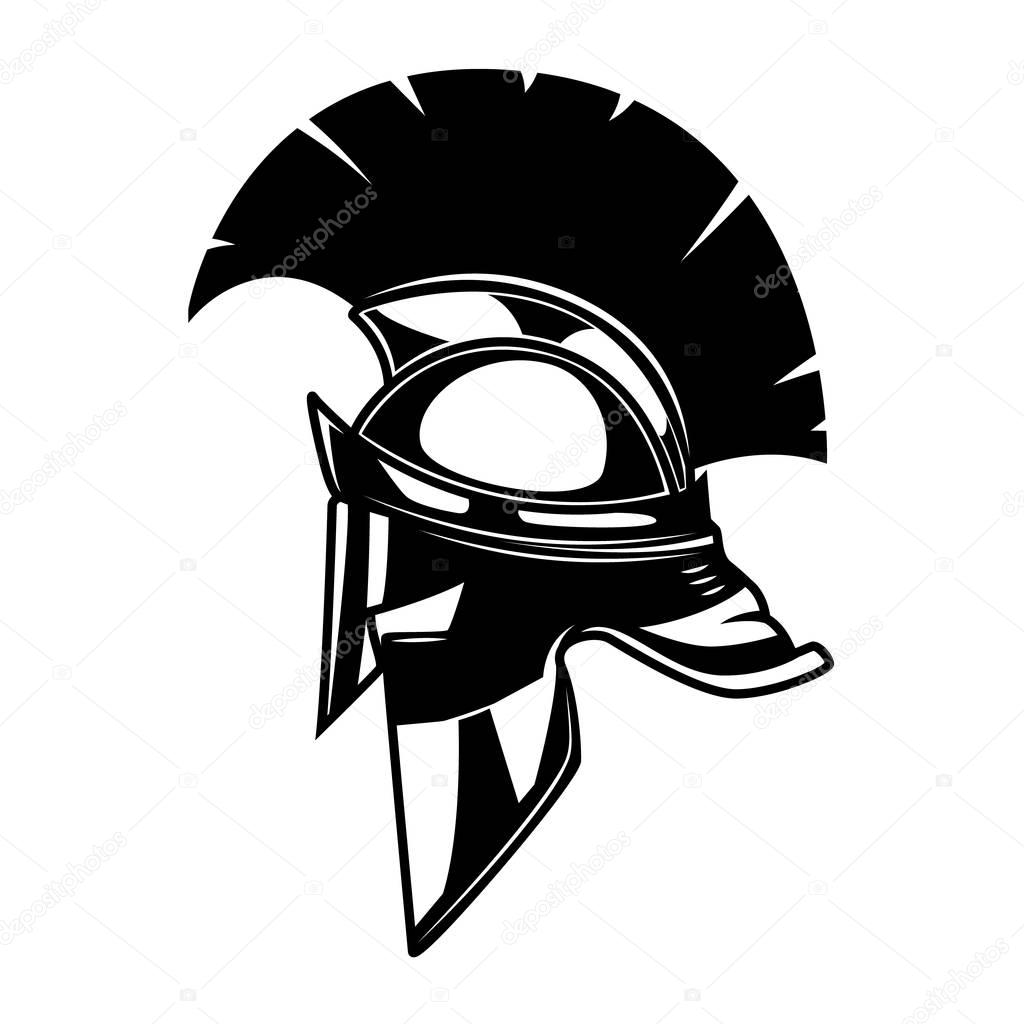 Spartan helmet illustration. Design element for logo, label, emblem, sign. Vector illustration