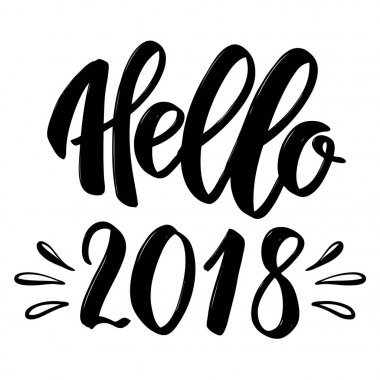 Merhaba 2018. Beyaz arka plan üzerinde izole ifade yazı elle çizilmiş.