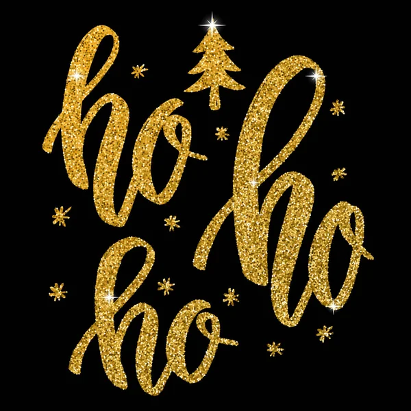 Ho Ho Ho Ho. Lettere disegnate a mano in stile dorato isolate su sfondo nero . — Vettoriale Stock