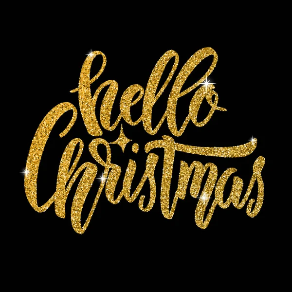 Bonjour Noël. Lettrage dessiné à la main dans un style doré isolé sur fond noir . — Image vectorielle