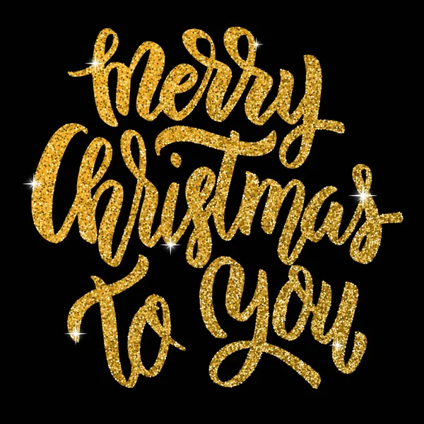 Frohe Weihnachten. handgezeichneter Schriftzug im goldenen Stil isoliert auf schwarzem Hintergrund. — Stockvektor