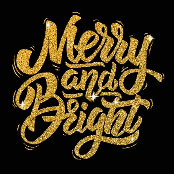 З Різдвом і яскраво. Боку звернено буквене позначення в золоті стилі ізольовані на чорному фоні. — стоковий вектор