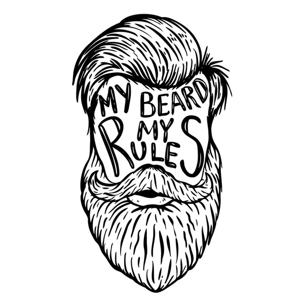 Mi barba mis reglas. Barba humana con letras dibujadas a mano . — Vector de stock