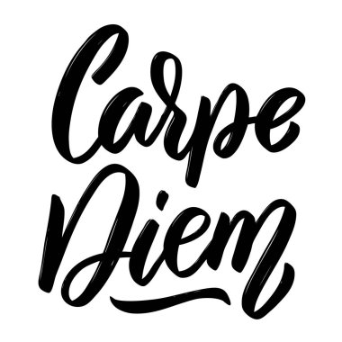 Carpe diem. Beyaz arka plan üzerinde izole yazı el çekilmiş. 
