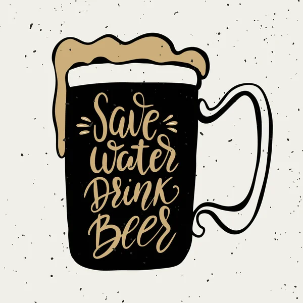 Збережіть пиво з водою. Ручний намальований пивний кухоль з написанням фрази ізольовано на білому тлі . — стоковий вектор