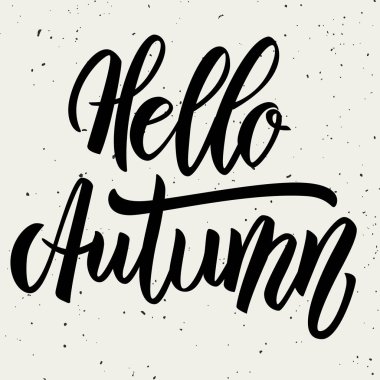 Merhaba sonbahar. Beyaz arka plan üzerinde yazı elle çizilmiş. 