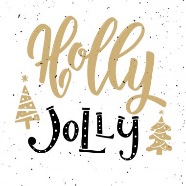 Holly neşeli. Noel ağaçları. Beyaz arka plan üzerinde yazı elle çizilmiş. 