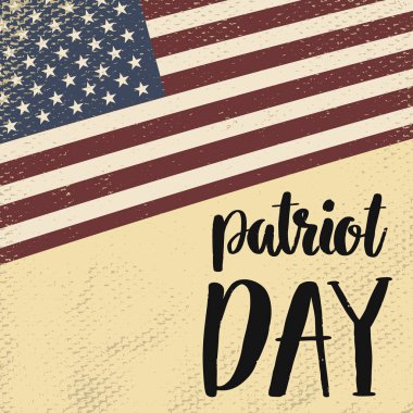 Vatansever gün. Amerikan bayrağı arka plan üzerinde yazı elle çizilmiş. 