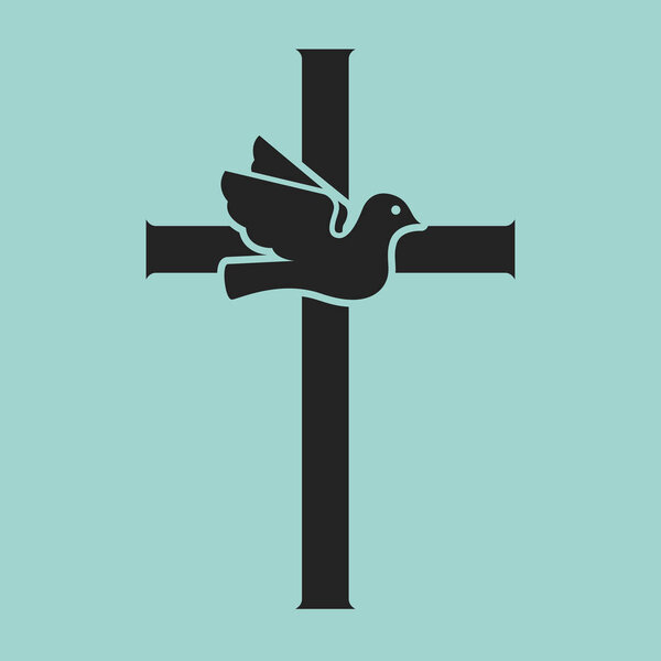 Dove with cross. Religious sign. Vector illustration