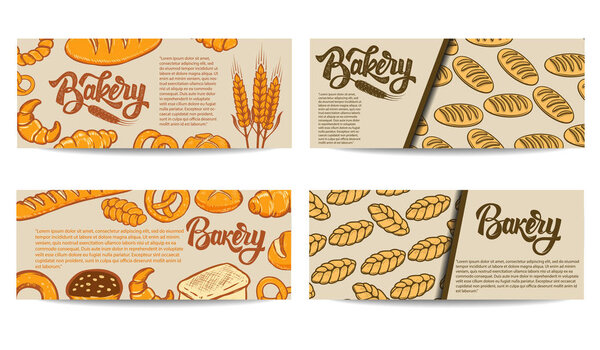 Set of bakery flyer templates. Fresh baked goods. 