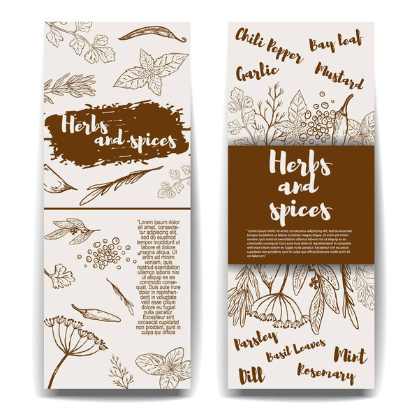 Set of  banners templates with hand drawn herbs and spices. 