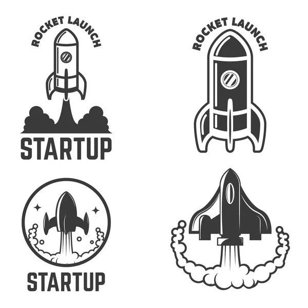 Set van emblemen met raketlancering. Opstarten. — Stockvector