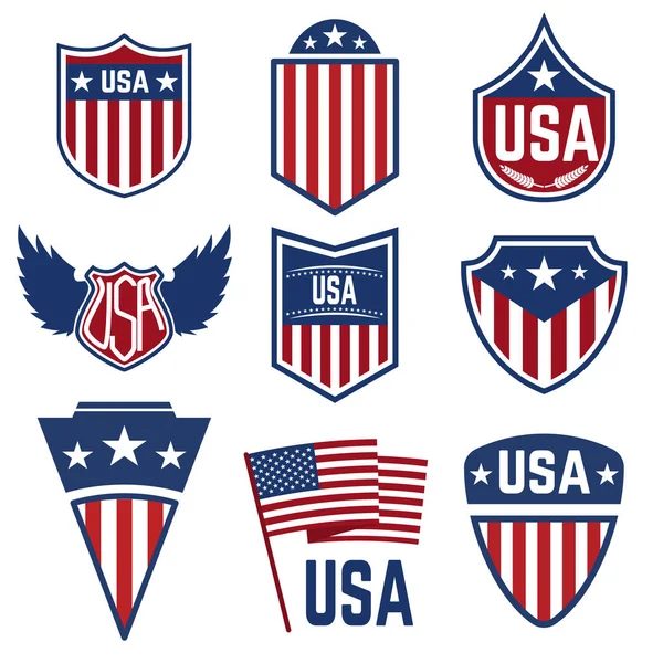 Conjunto de emblemas con símbolos americanos. Estados Unidos bandera . — Vector de stock