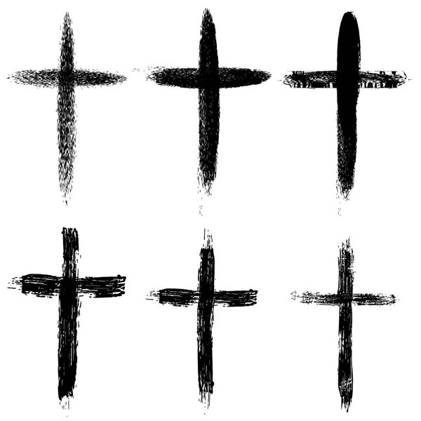 Set of the hand drawn grunge crosses. Religious symbols. 