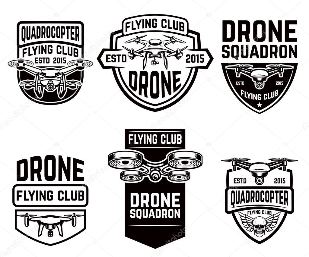 Set of drone flying club emblems templates. 