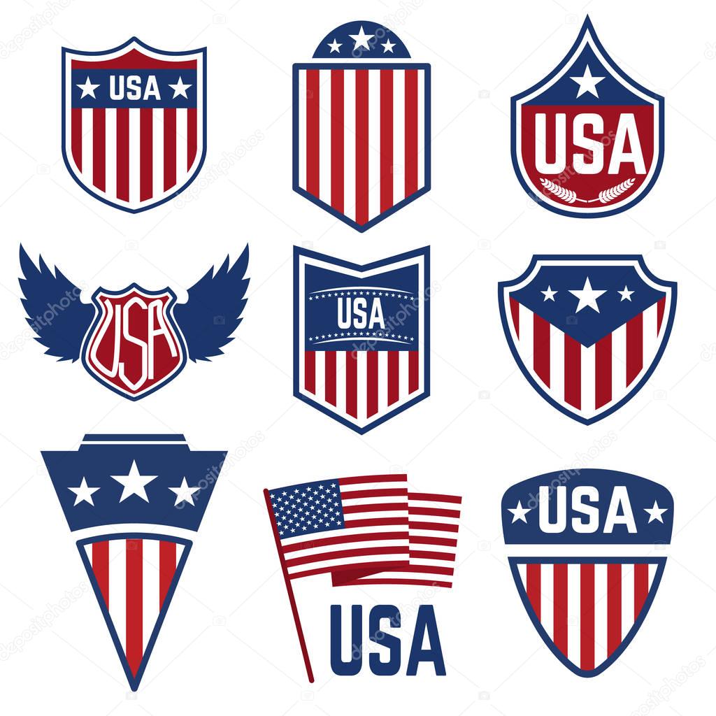 Simbolos estados unidos | Conjunto de emblemas con símbolos americanos