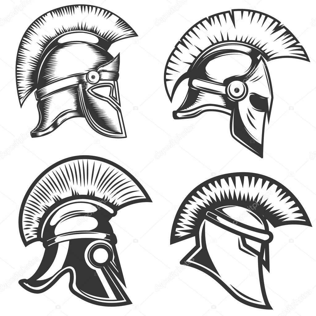 Set of spartan helmets illustrations isolated on white background.