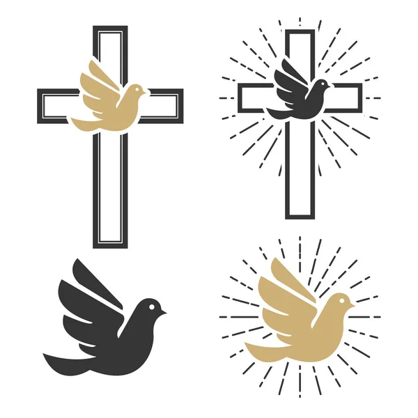 Conjunto de iconos de paloma. Signos religiosos . — Vector de stock