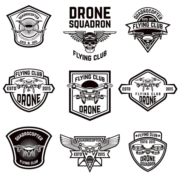 Conjunto de emblemas com drone . — Vetor de Stock