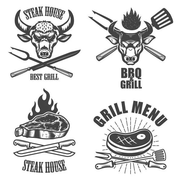 Ensemble de modèles d'emblème de la maison de steak. Menu grill Bbq . — Image vectorielle