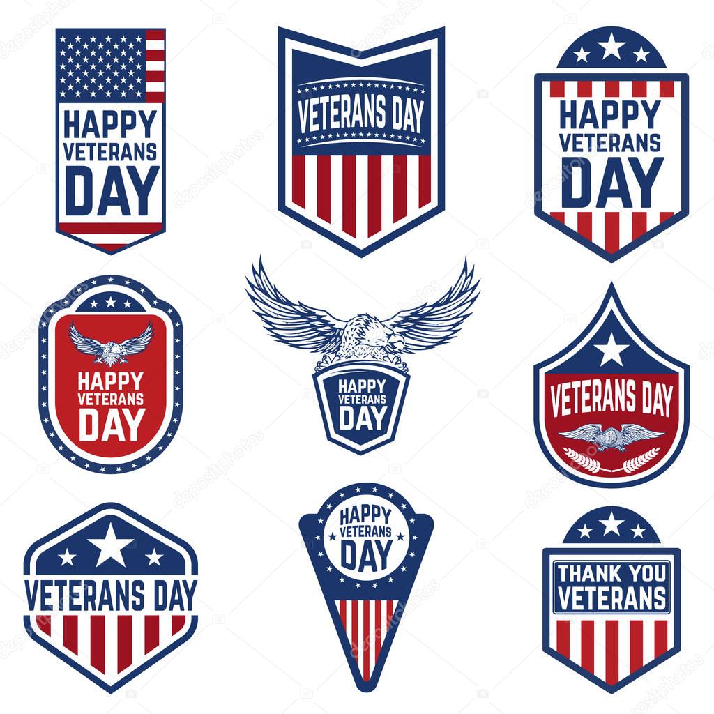 Set of veterans day emblems. USA culture. 