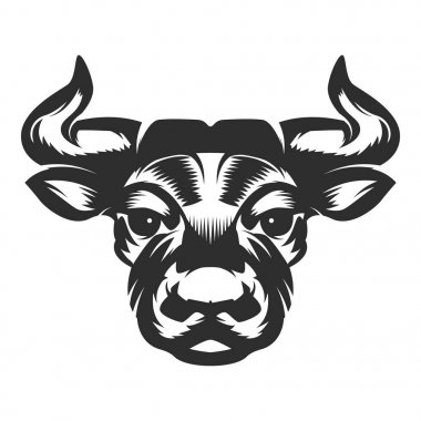 Beyaz arka plan üzerinde boğa kafa simgesi. 