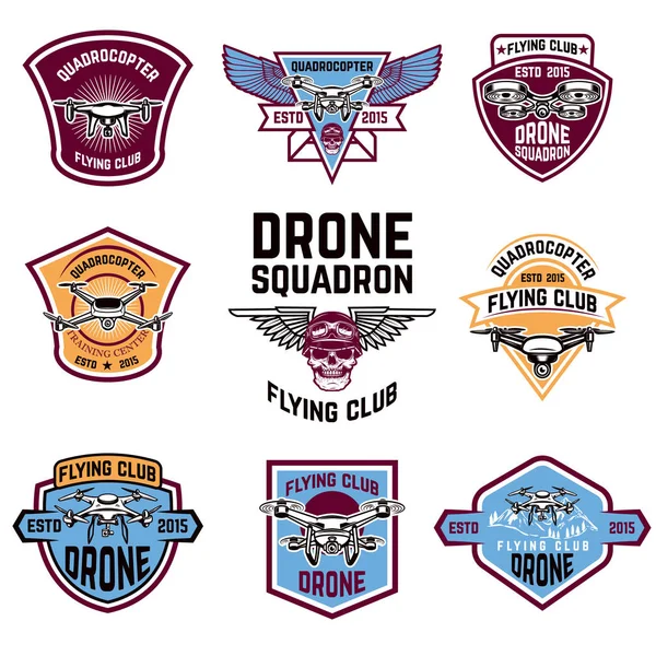 Set of drone flying club emblems. — Stock Vector