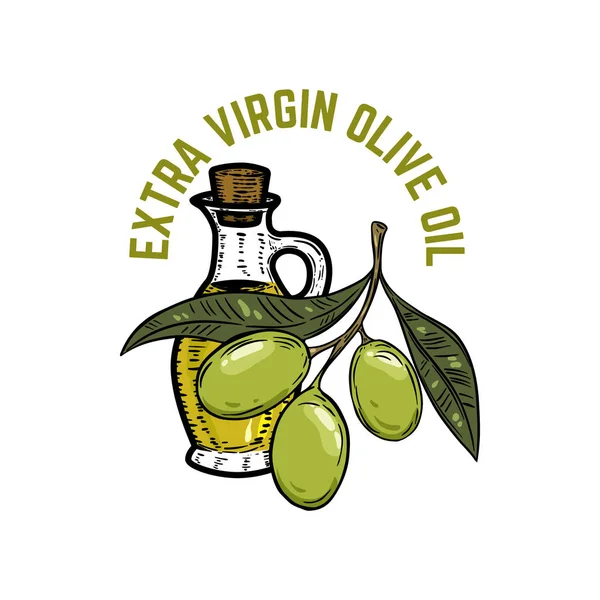 Extra vergine olijfolie. Olive branch. — Stockvector