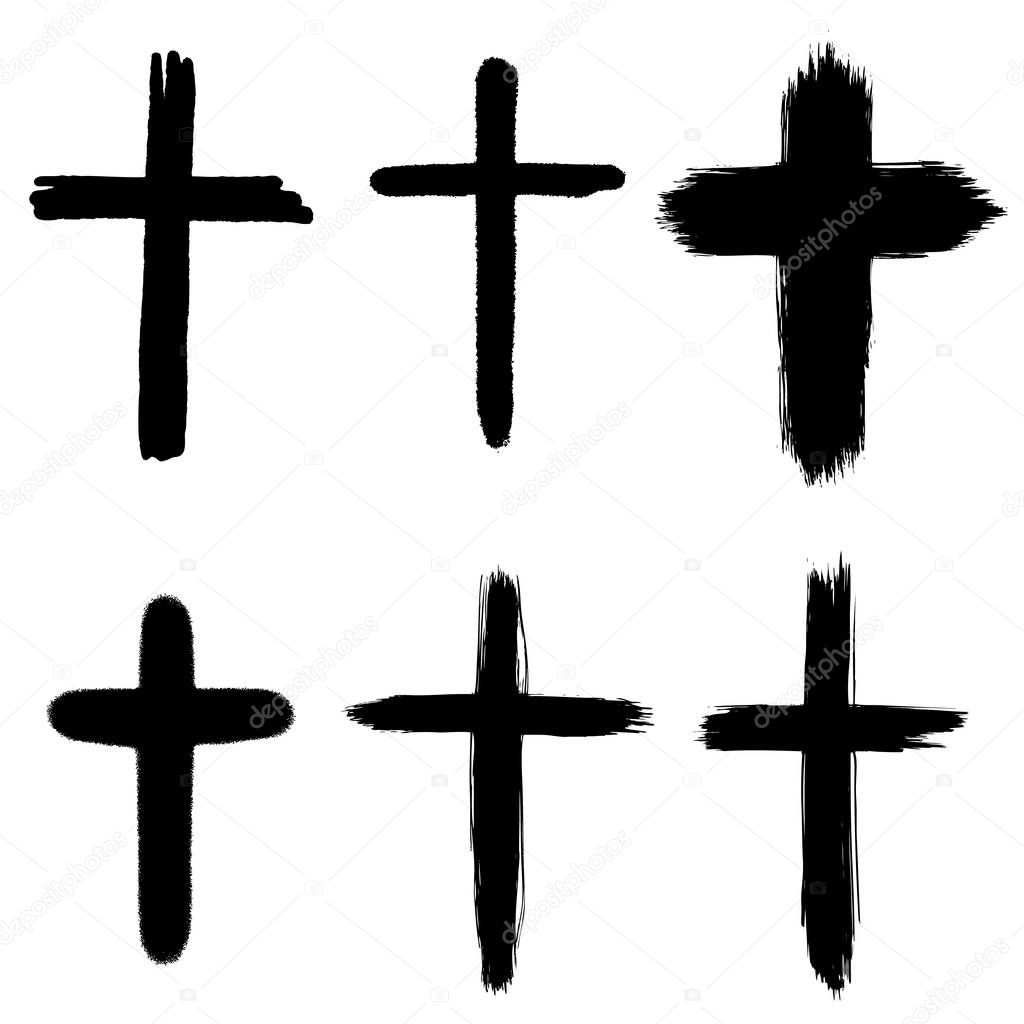 Set of hand drawn grunge crosses. religious sign. Vector design elements